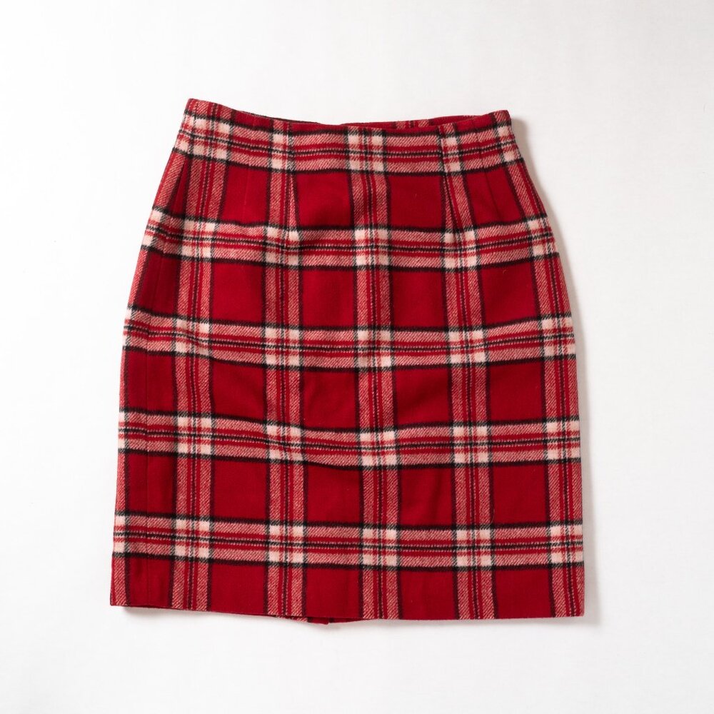 90s Wool Blend Plaid Pencil Skirt